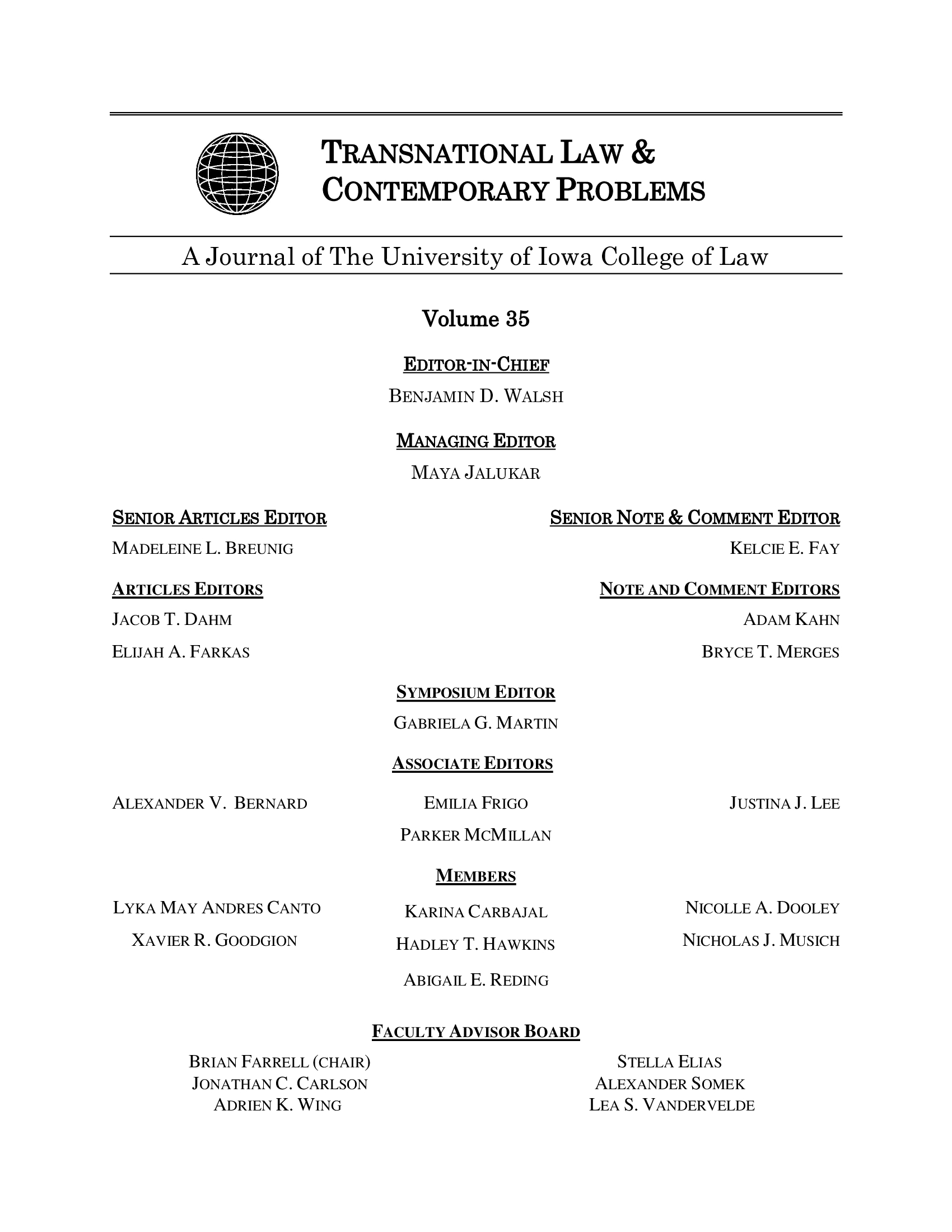 Volume 35 Editorial Board